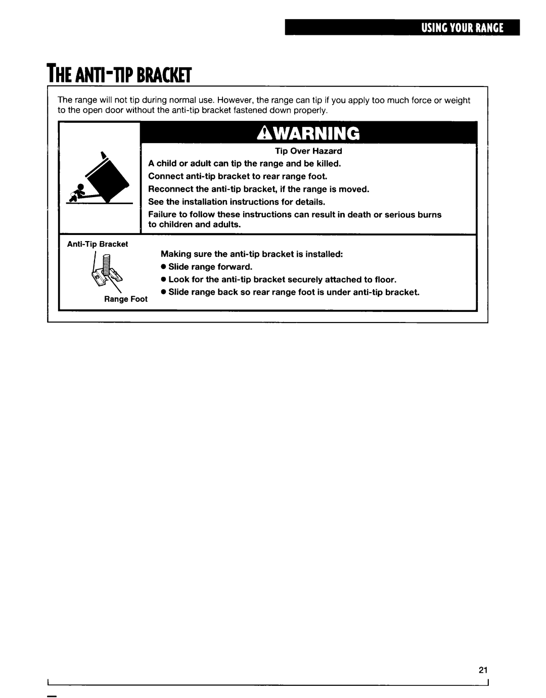 Whirlpool SF315PEE warranty Theanti-Tipbracket 