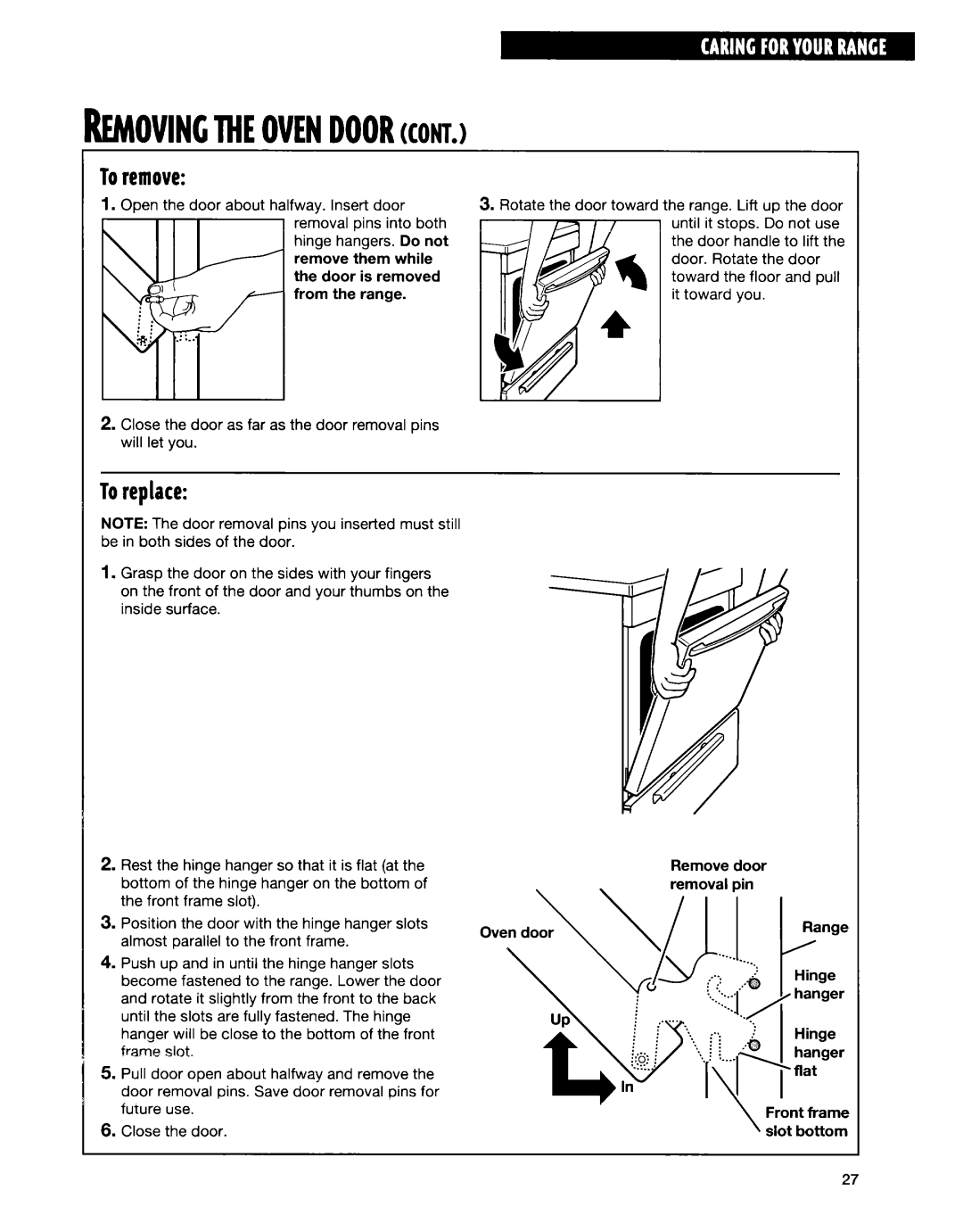 Whirlpool SF315PEE warranty ThllOVlNCMEOVENDOORCONT, Toremove, Toreplace 