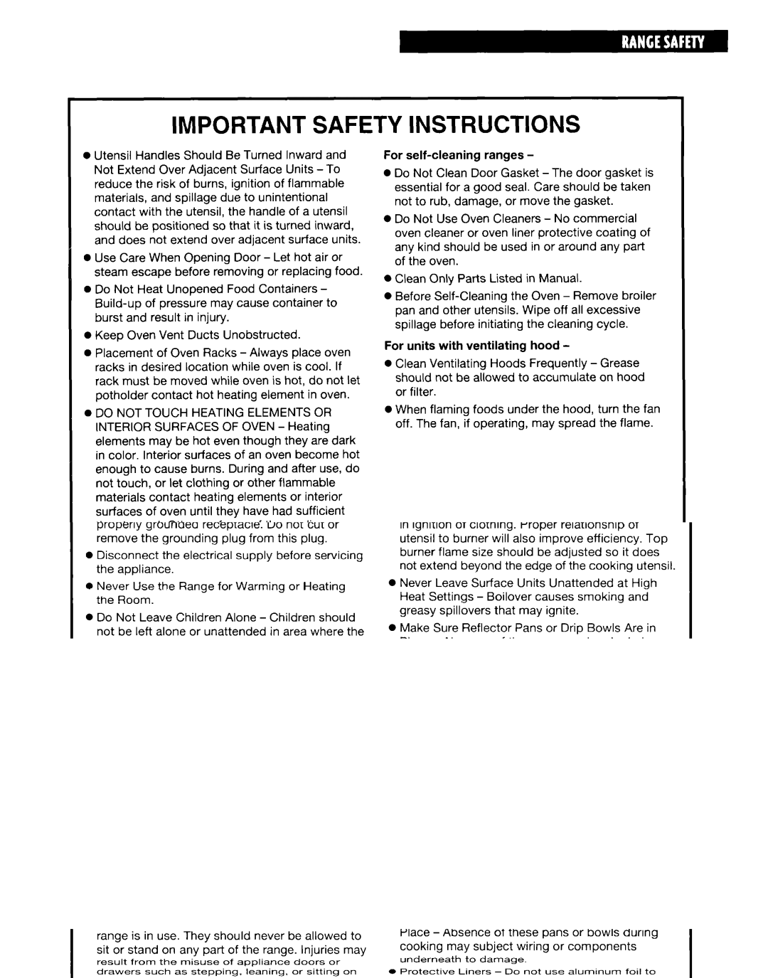 Whirlpool SF315PEE warranty Important Safety Instructions 