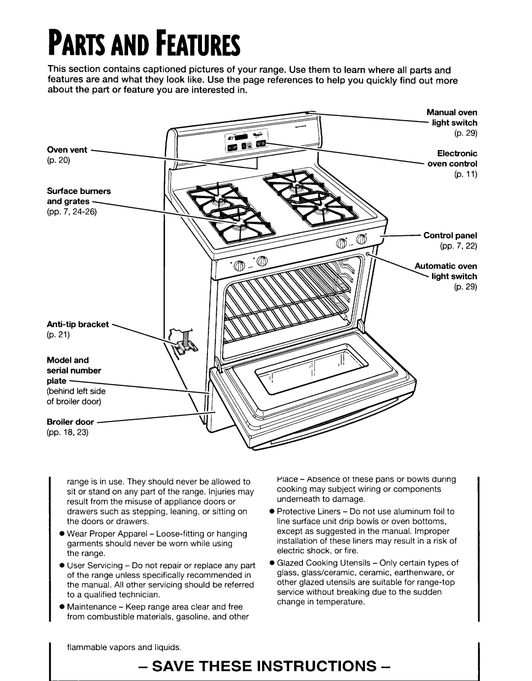 Whirlpool SF315PEE warranty Partsandfeatures, Controlpanel 