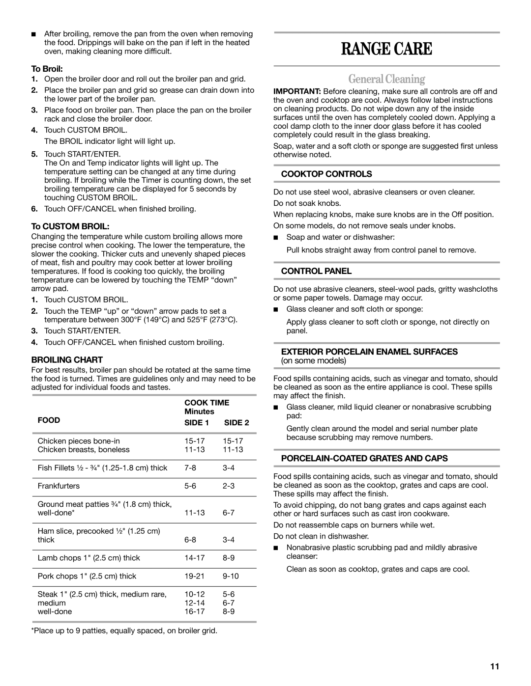 Whirlpool SF315PEPB1 manual Range Care, GeneralCleaning 