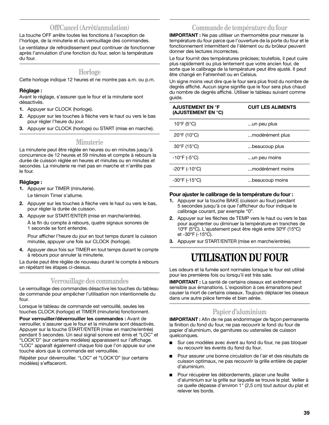 Whirlpool SF315PEPB1 manual Utilisation DU Four 