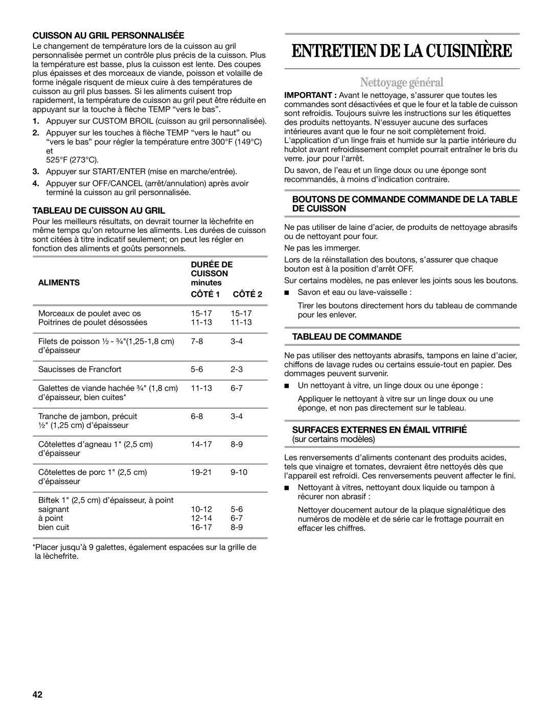 Whirlpool SF315PEPB1 manual Nettoyagegénéral 