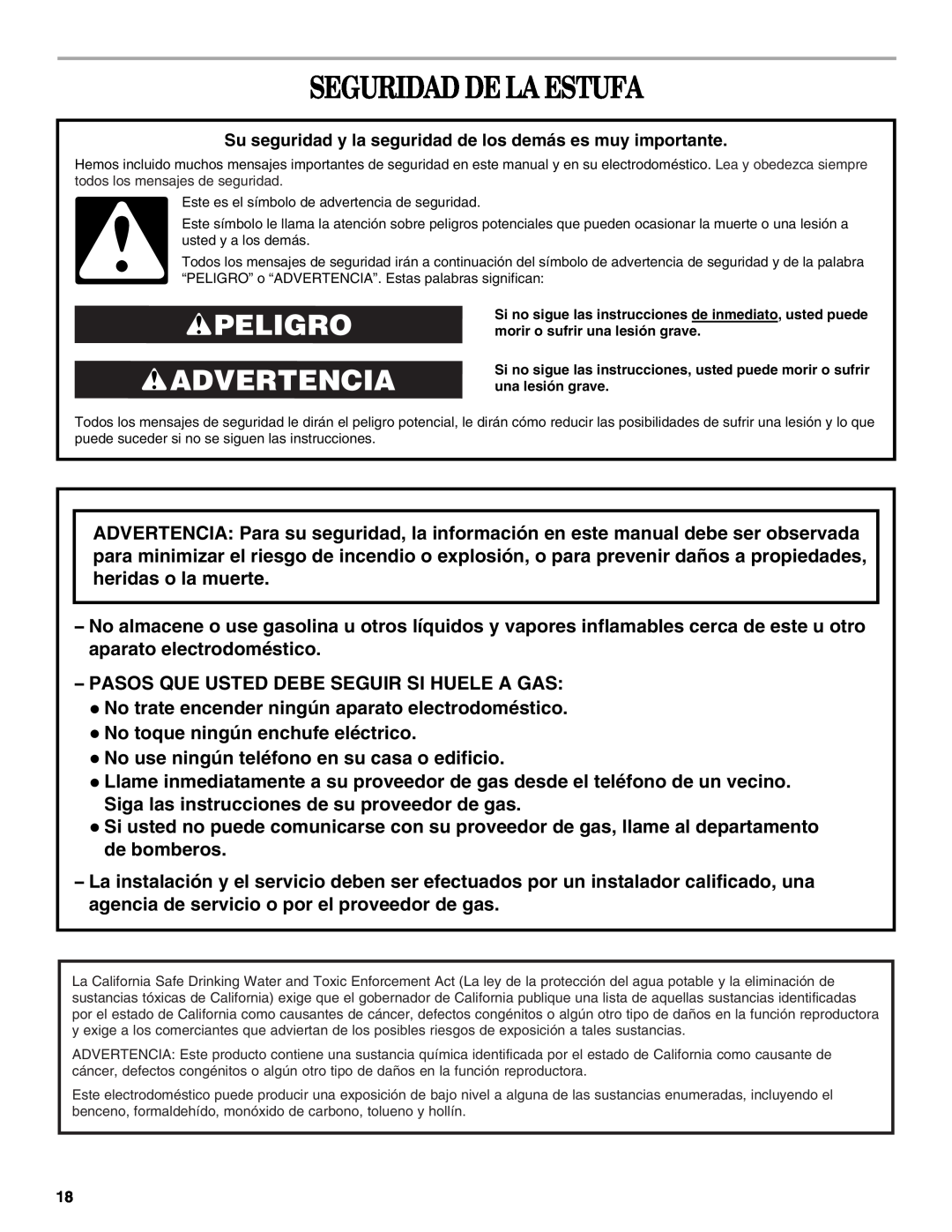 Whirlpool SF315PEPB1 manual Seguridad De La Estufa, Peligro Advertencia 