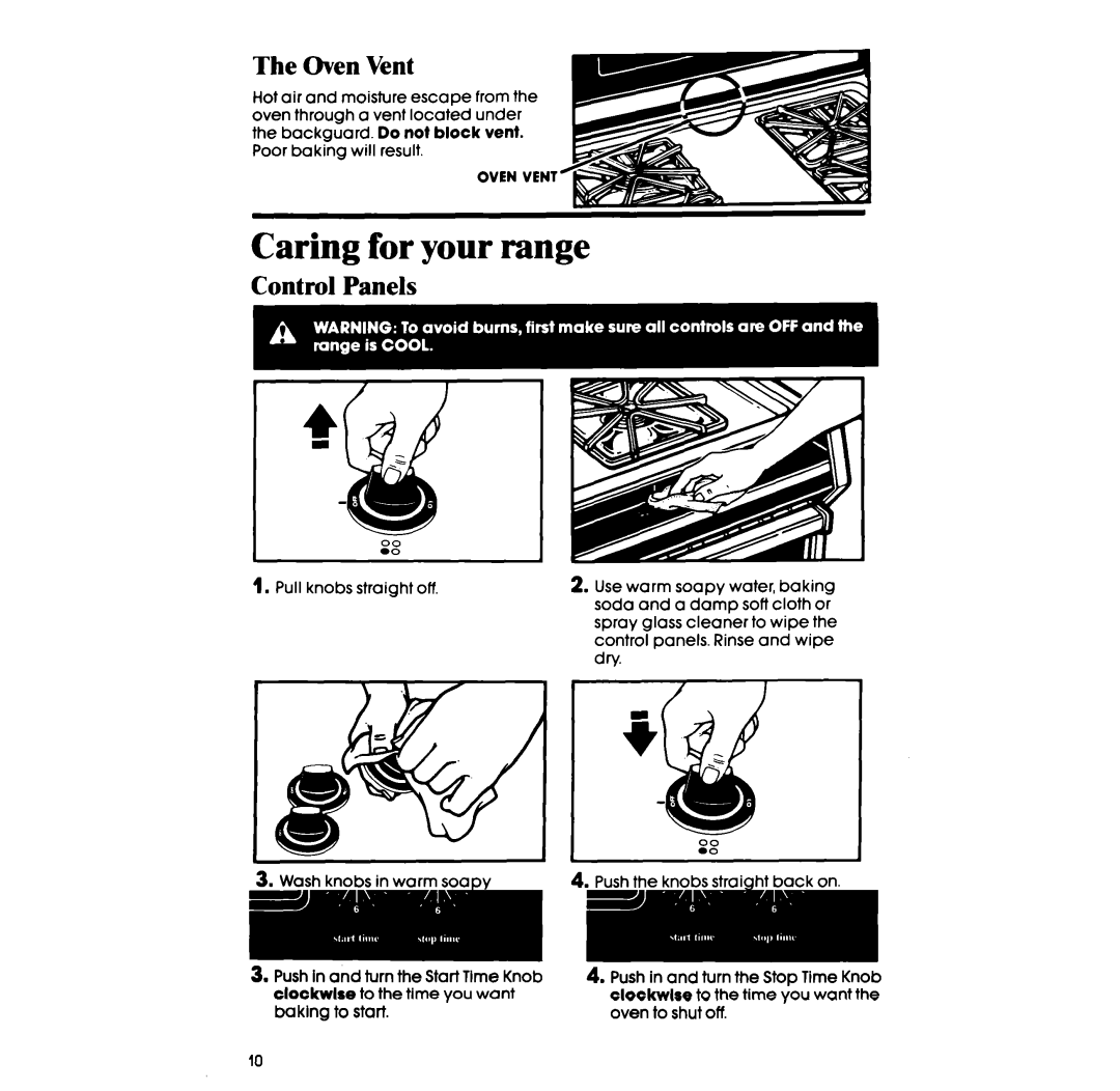 Whirlpool SF316PES, SF336PES manual Caring for your range, Oven Vent, Control Panels 