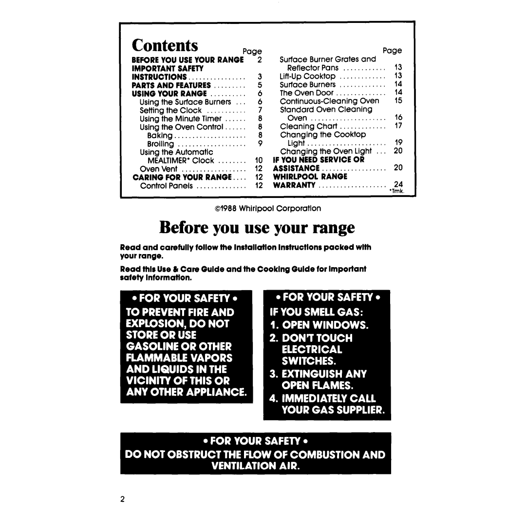 Whirlpool SF316PES, SF336PES manual Before you use your range, Contents 