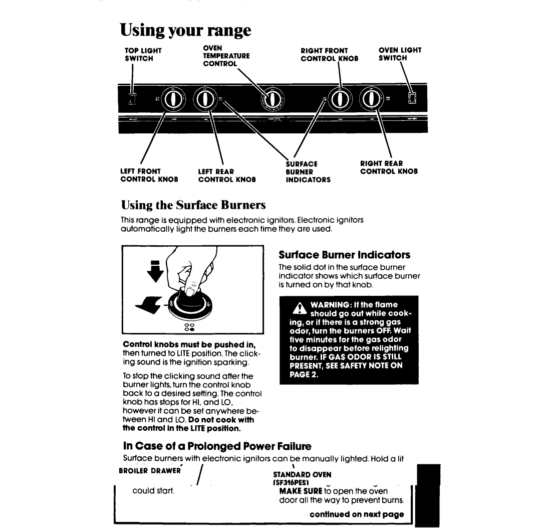 Whirlpool SF316PES, SF336PES manual Using your range, Using the Surface Burners, Surface Burner Indicators 