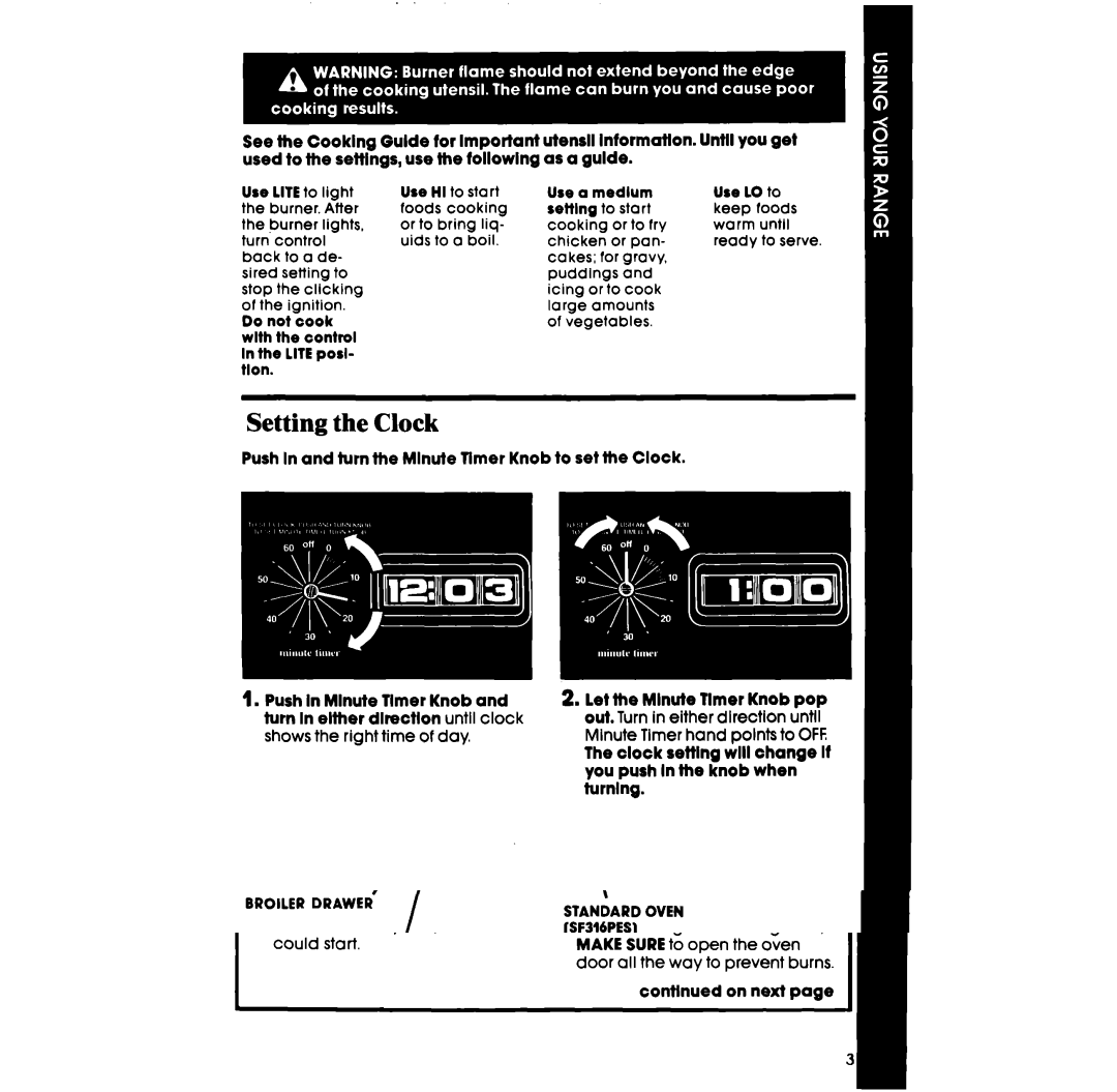 Whirlpool SF336PES, SF316PES manual Setting the Clock, Utensil information. Until you get as a guide 