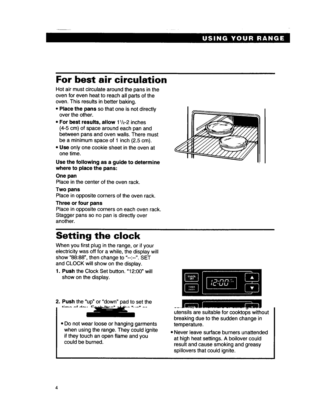 Whirlpool SF317PEA, SF317PCA manual For best air circulation, Setting the clock 