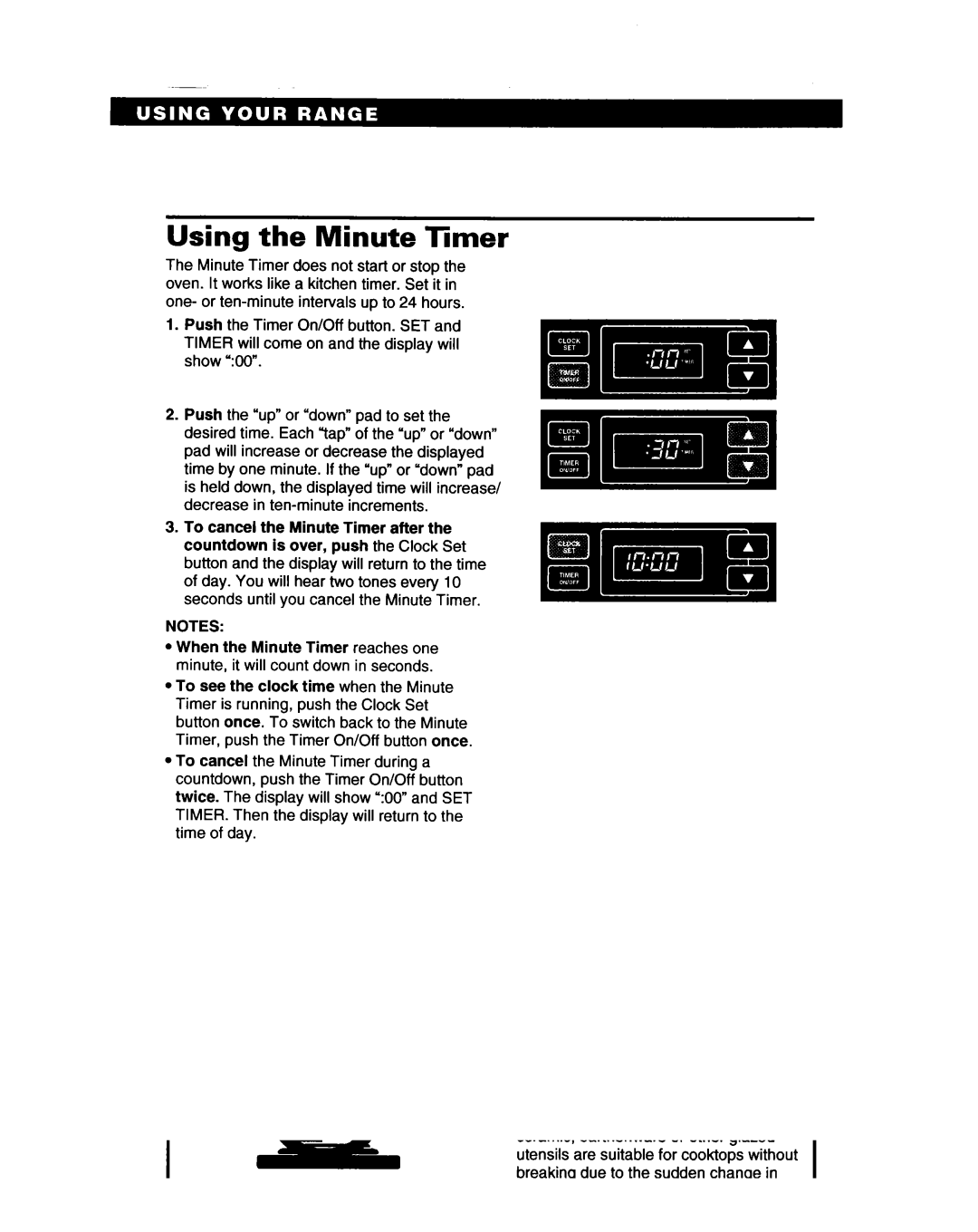 Whirlpool SF317PCA, SF317PEA manual Using the Minute Timer 