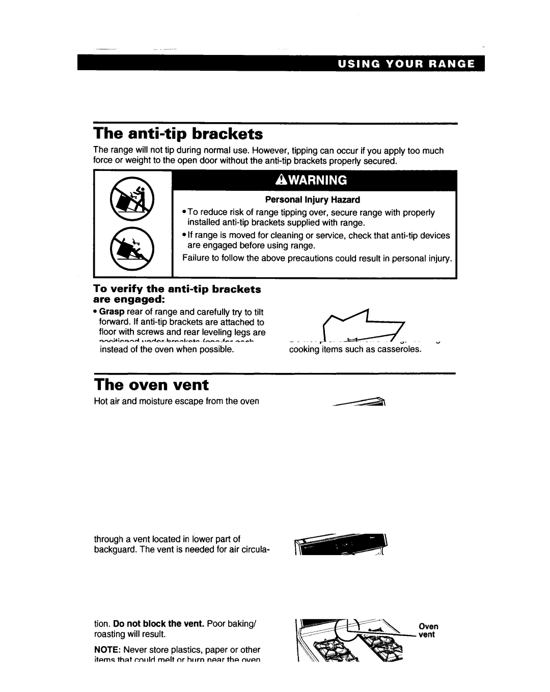 Whirlpool SF317PEA, SF317PCA manual Anti-tip brackets, To verify the anti-tip brackets are engaged 