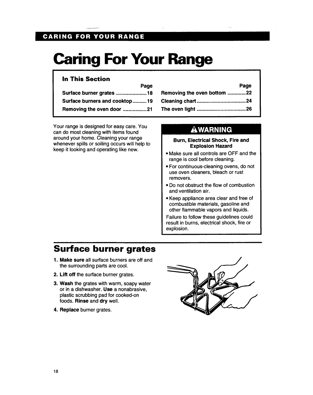 Whirlpool SF317PCA, SF317PEA manual Caring For Your Range, Surface burner grates, This Section, Removing the oven bottom 