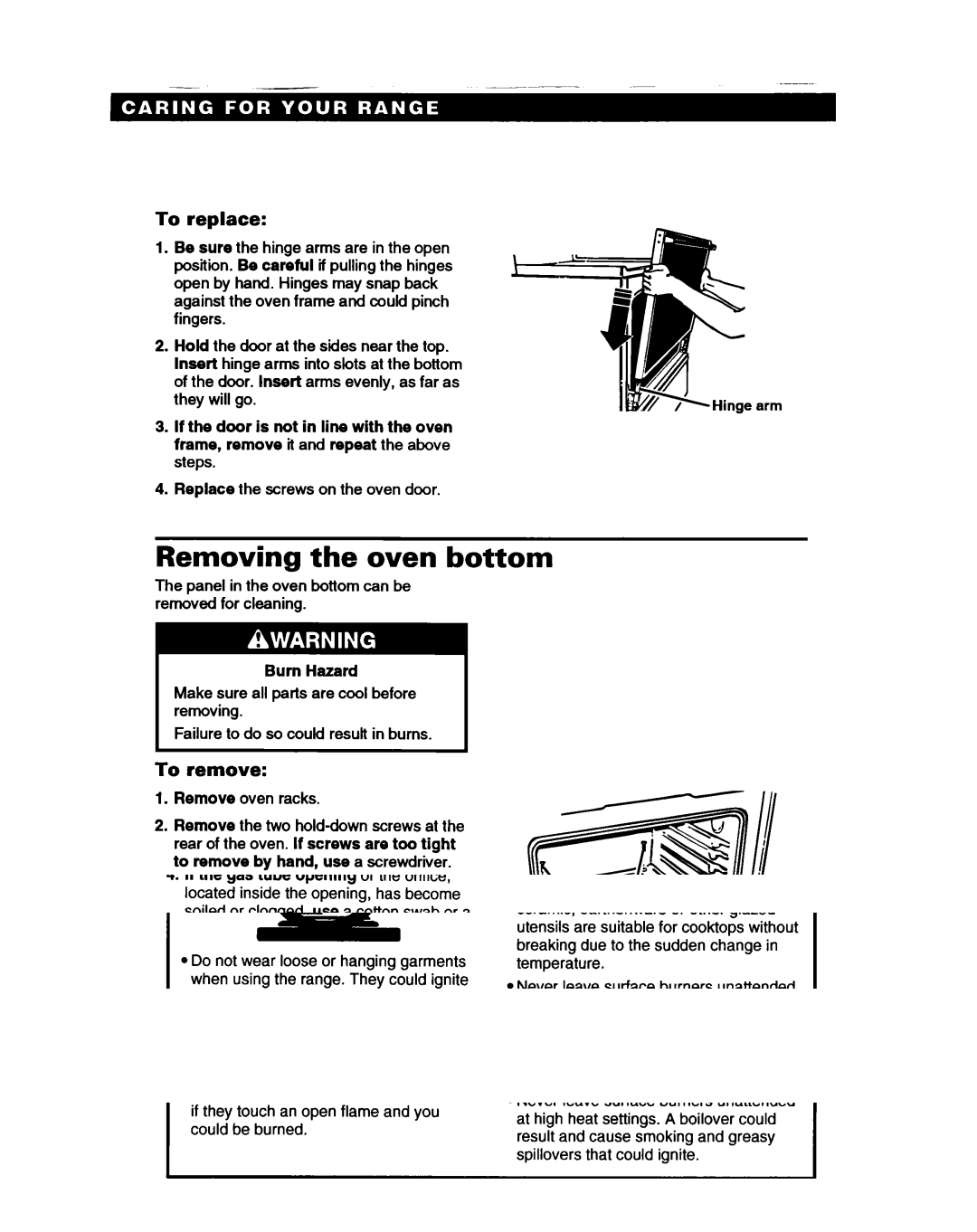 Whirlpool SF317PCA, SF317PEA manual Removing the oven bottom, To replace 