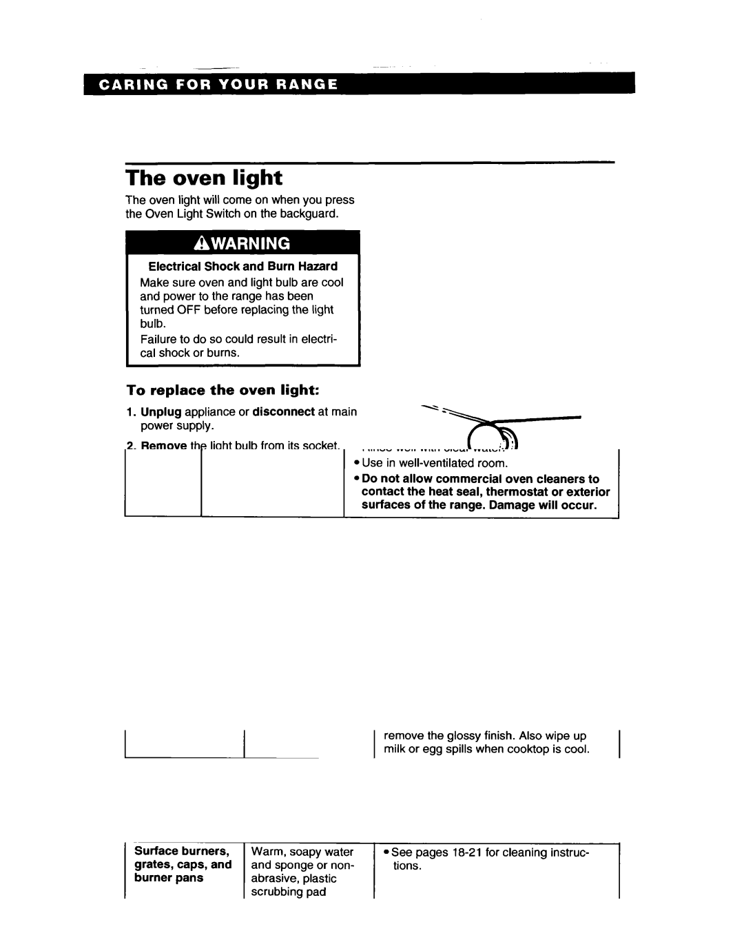 Whirlpool SF317PCA, SF317PEA manual Oven light, To replace the oven light 