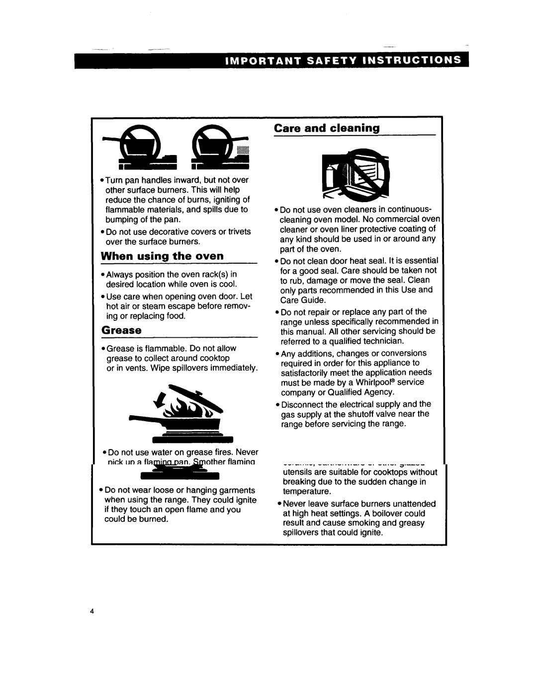 Whirlpool SF317PEA, SF317PCA manual Care and cleaning, Or in vents. Wipe spillovers immediately 