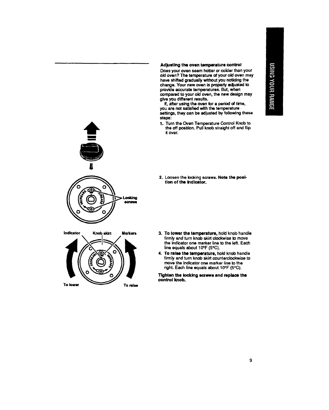 Whirlpool SF337PEX, SF317PEX manual Adjudlng lh@ oven temperature control, To move, Tignh&~~bocklng wrmws and npba 