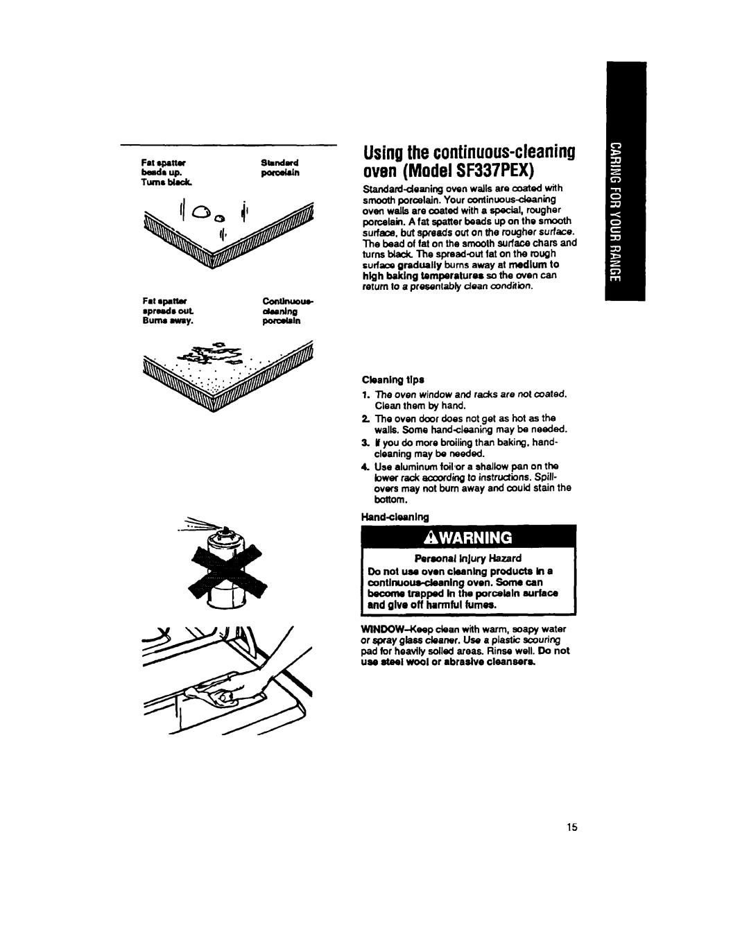 Whirlpool SF317PEX manual Usingthe continuous-cleaning oven ModelSF337PEX 