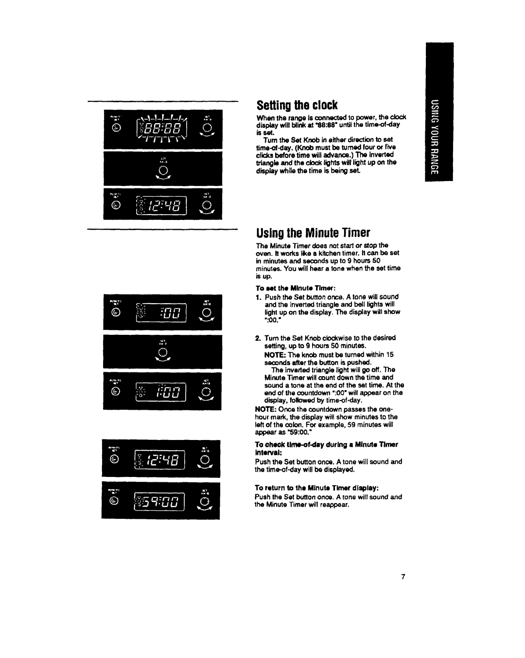 Whirlpool SF337PEX, SF317PEX manual Settingthe clock, Usingthe MinuteTimer 