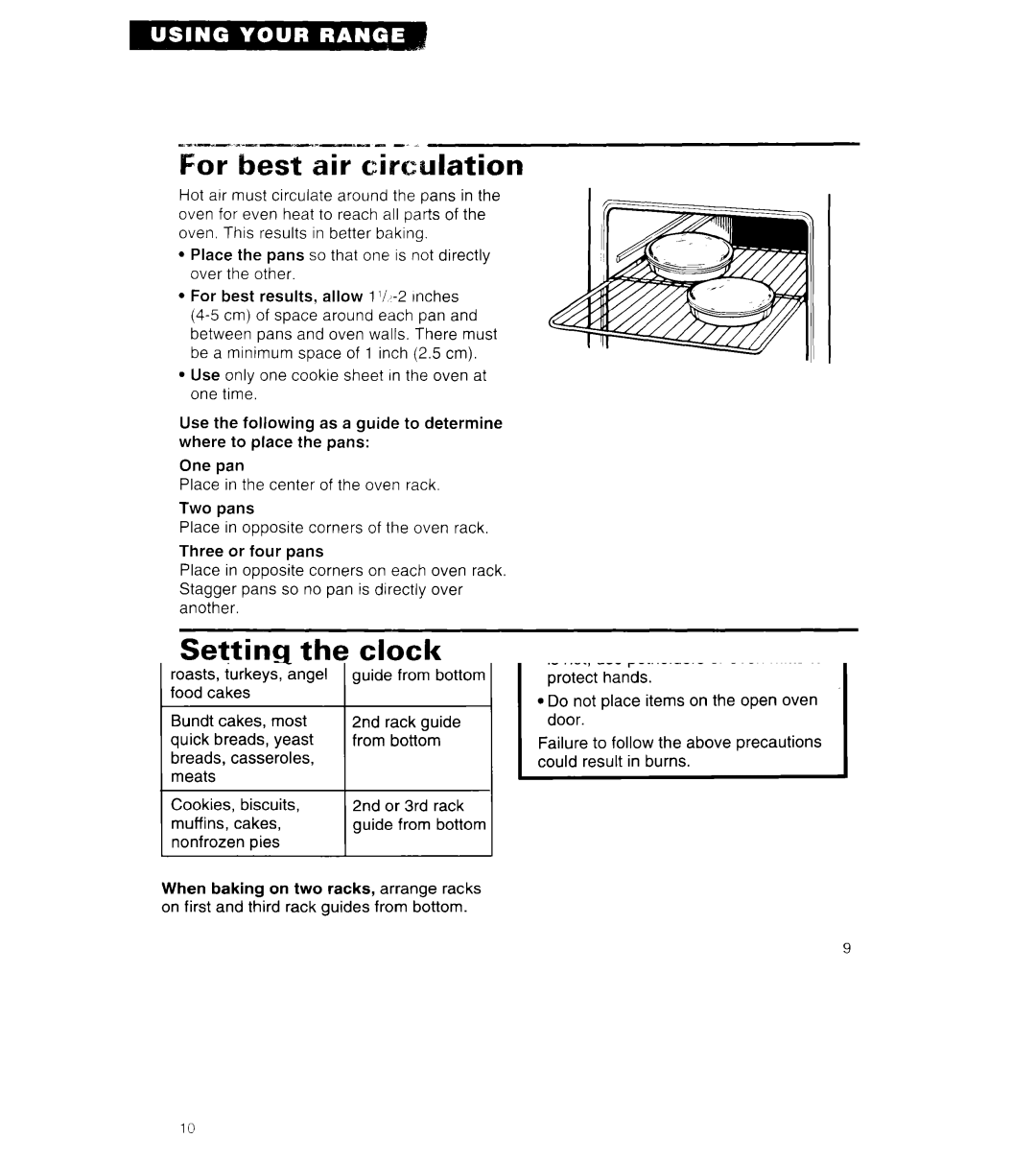 Whirlpool SF318PEW manual For best air circulation, Setting the clock 