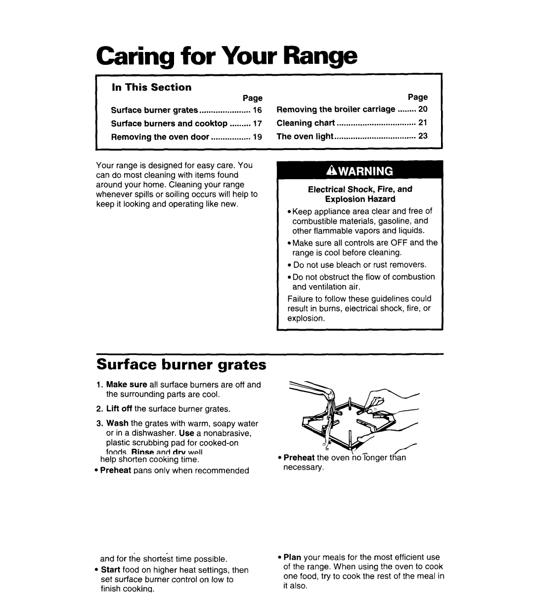 Whirlpool SF318PEW manual Caring for Your Range, Surface burner grates 