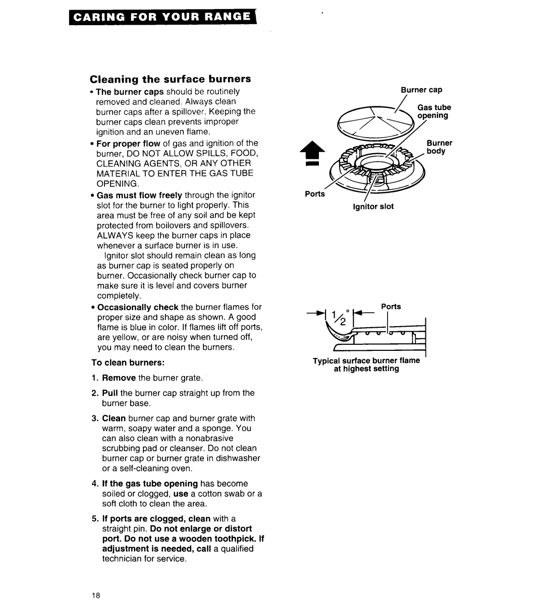 Whirlpool SF318PEW manual Cleaning the surface burners 