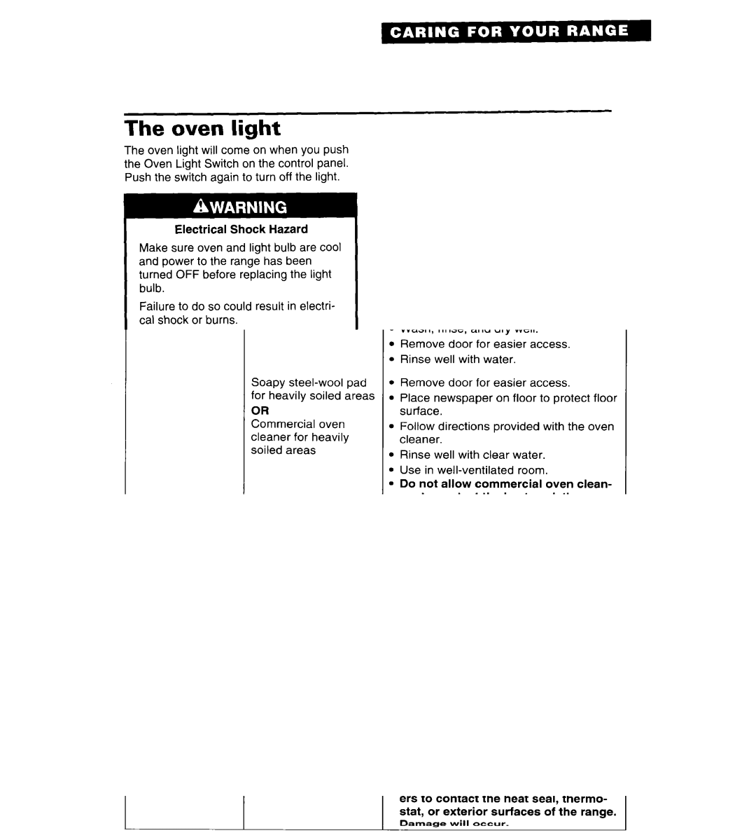 Whirlpool SF318PEW manual Oven light, To replace the oven light 