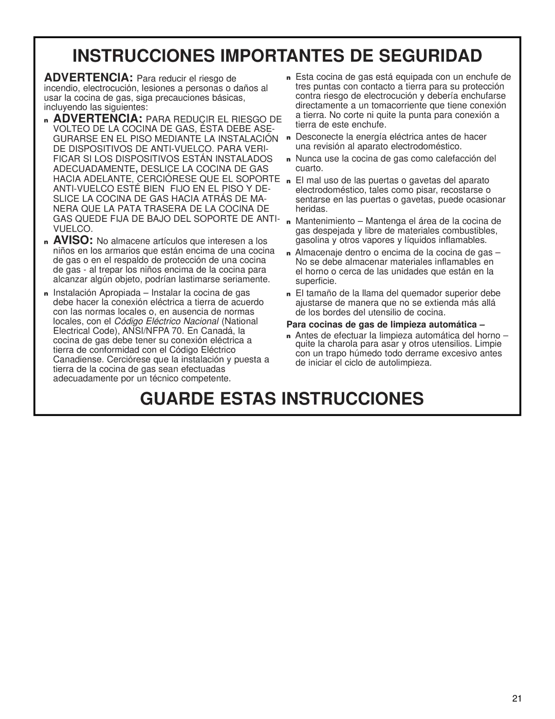 Whirlpool SF325LEK, YSF315PEK manual Guarde Estas Instrucciones 