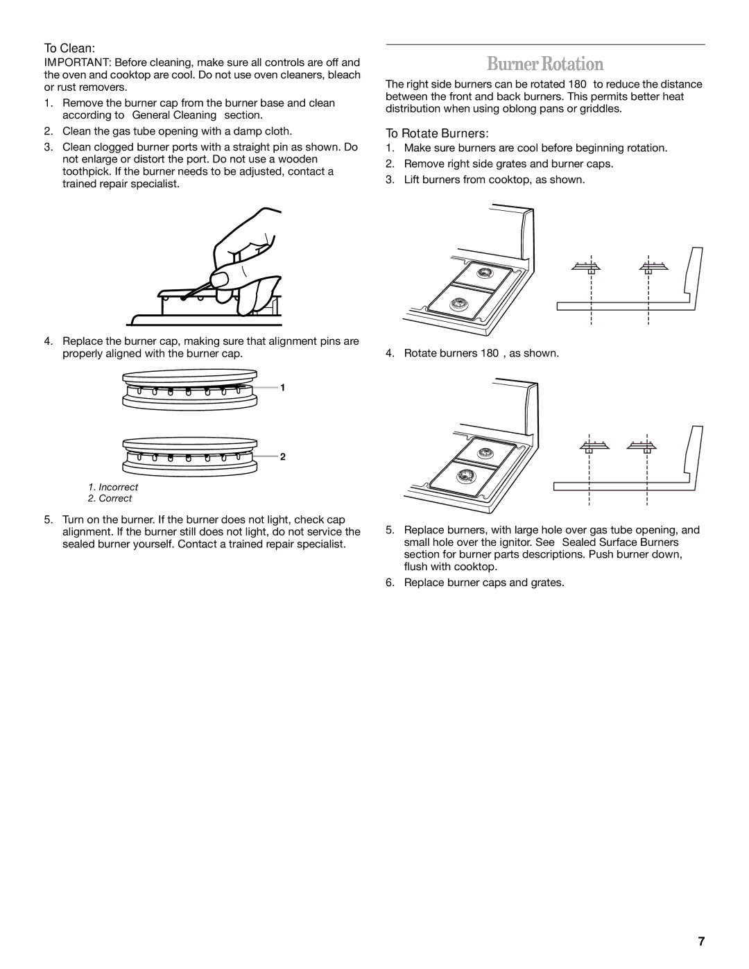 Whirlpool SF325LEK, YSF315PEK manual Burner Rotation, To Clean, To Rotate Burners 
