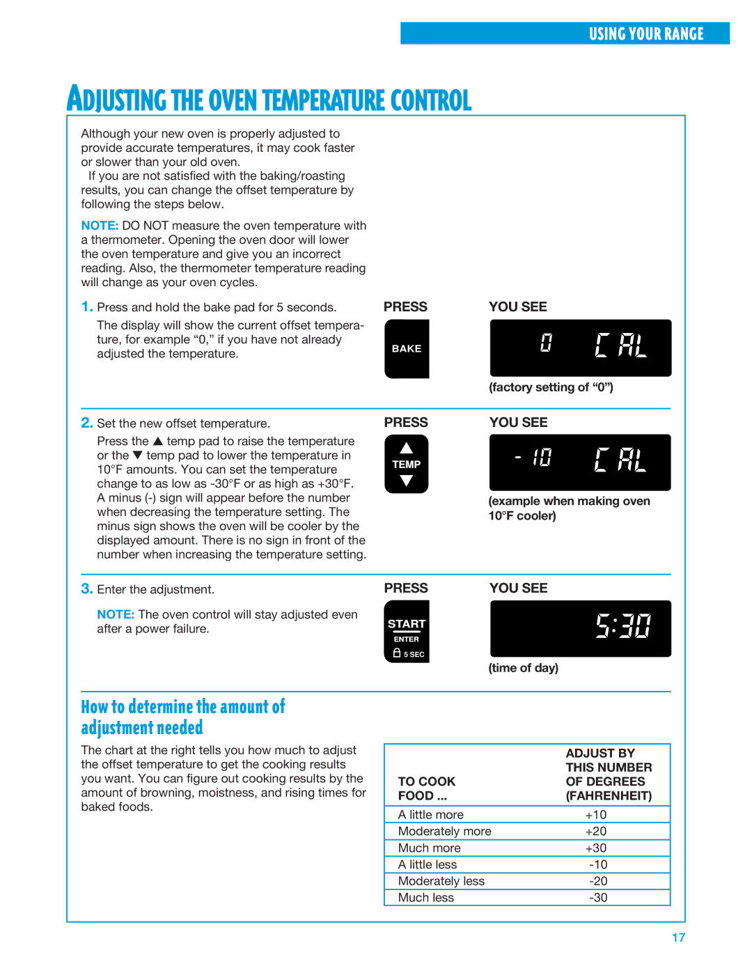 Whirlpool SF325PEE warranty Adjust by, This Number, To Cook Degrees, Fahrenheit 