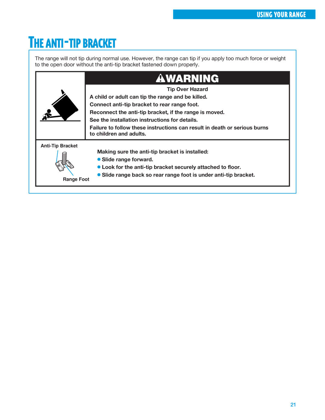 Whirlpool SF325PEE warranty ANTI-TIP Bracket 