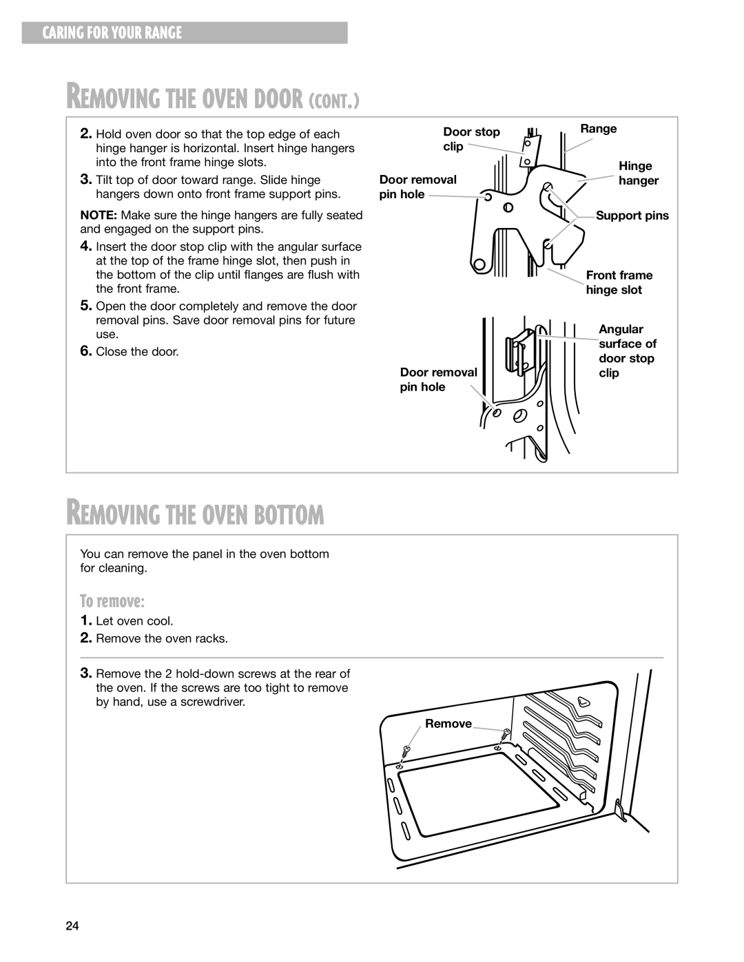 Whirlpool SF325PEG, 8053373A warranty Removing the Oven Bottom, Remove 