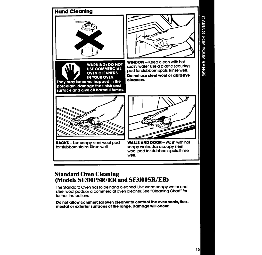 Whirlpool SF3100ER, SF3300ER, SF330PSR, SF3300SR Standard Oven Cleaning Models SF310PSR/ER and SF3100SR/ER, Hand Cleaning 