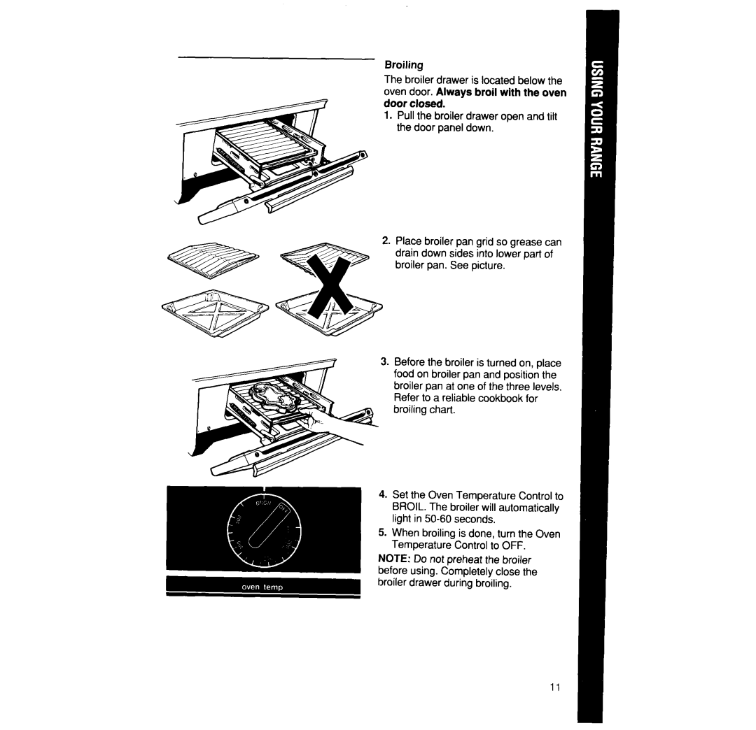 Whirlpool SF31OOEW, SF3300EW, SF31OPEW manual Broiling 