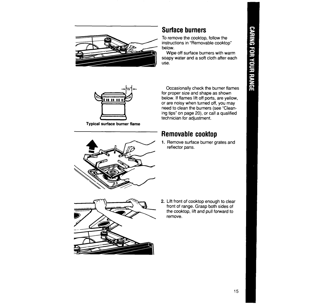 Whirlpool SF3300EW, SF31OPEW, SF31OOEW manual Surfaceburners, Removablecooktop 