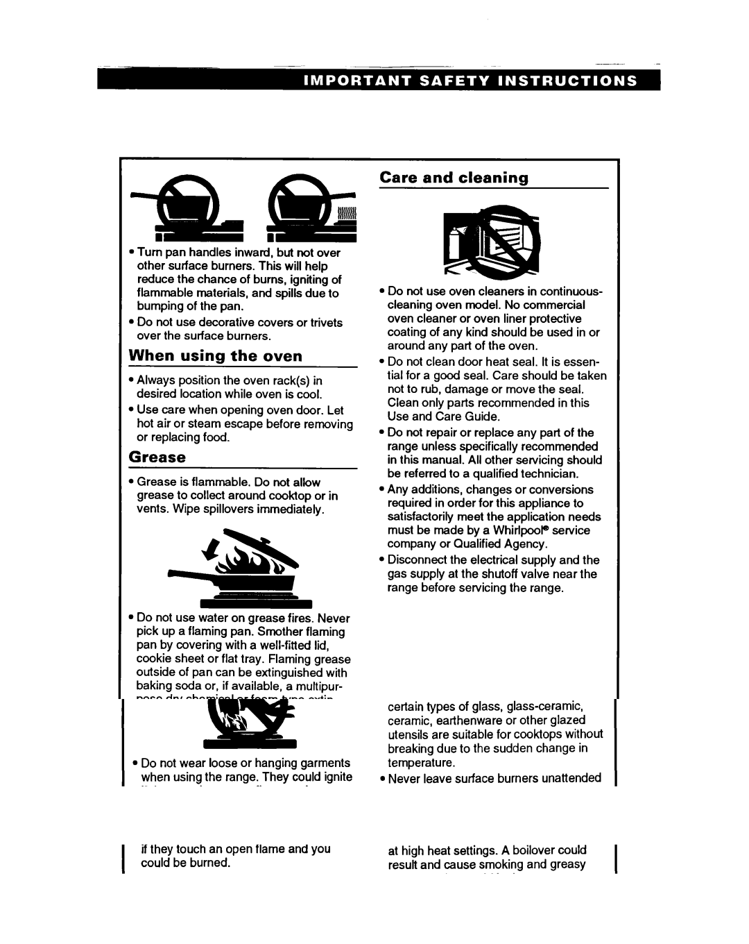 Whirlpool SF310PEA, SF330PEA warranty Care and cleaning 