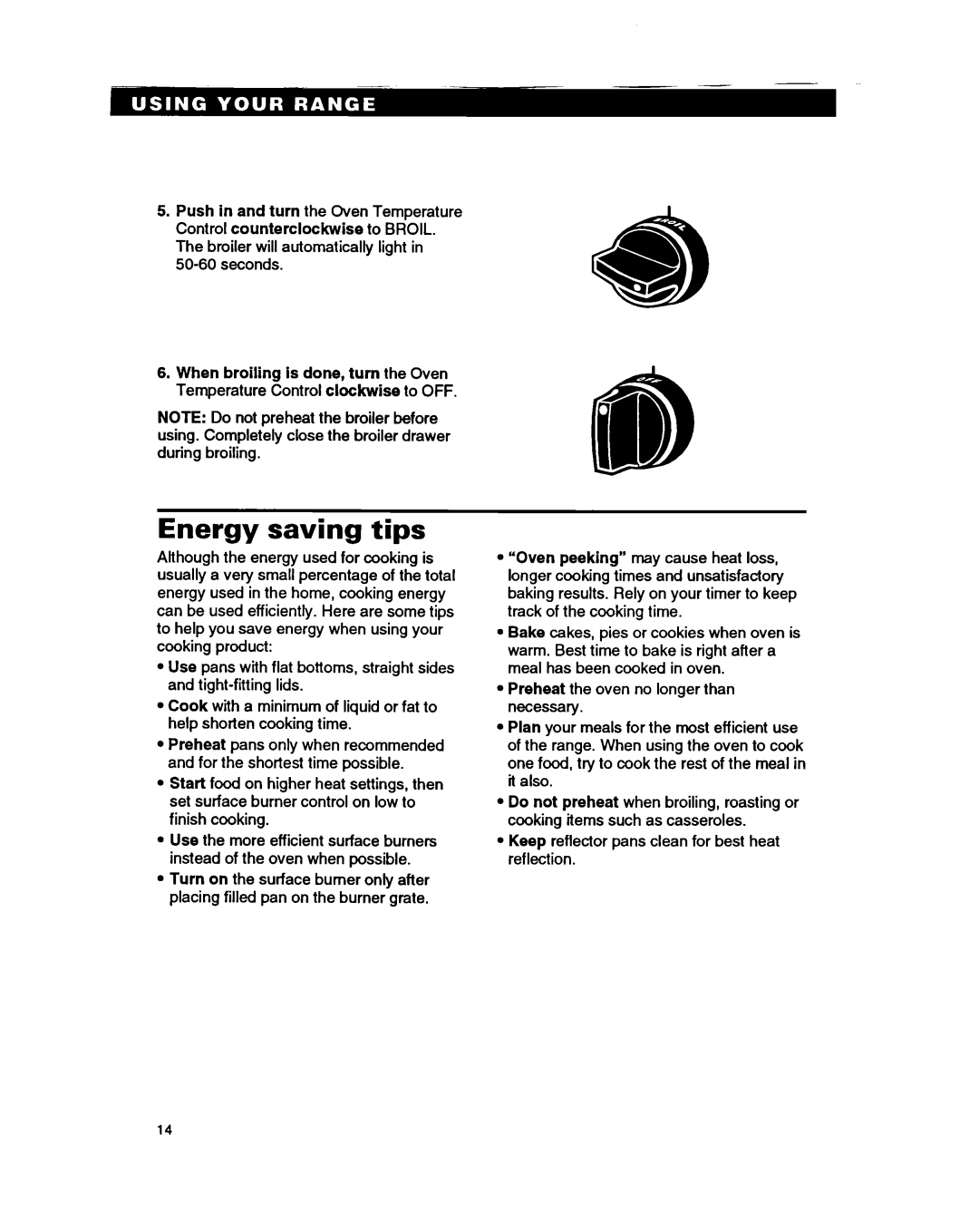 Whirlpool SF330PEA, SF310PEA warranty Energy saving tips 