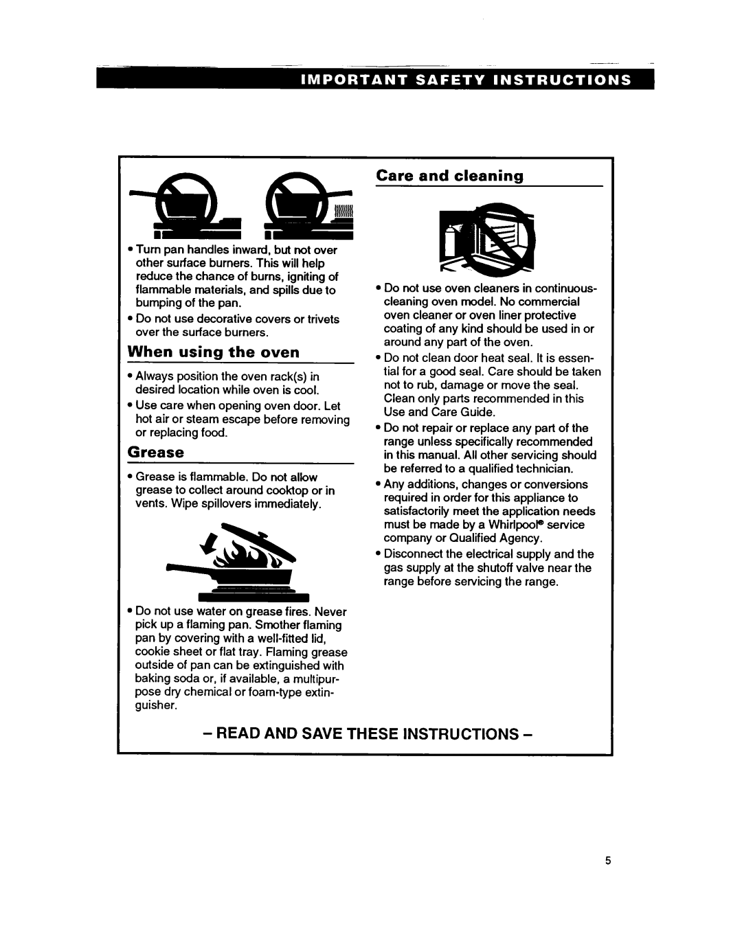 Whirlpool SF310PEA, SF330PEA warranty Care and cleaning, When using the oven, Grease, Read And Save These Instructions 