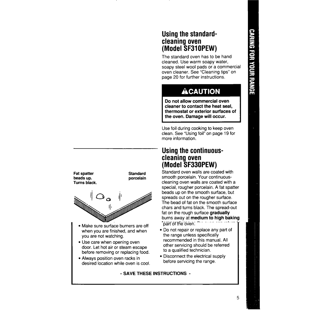 Whirlpool SF330PEW manual Usingthe standard- cleaning oven Model SF31OPEW 