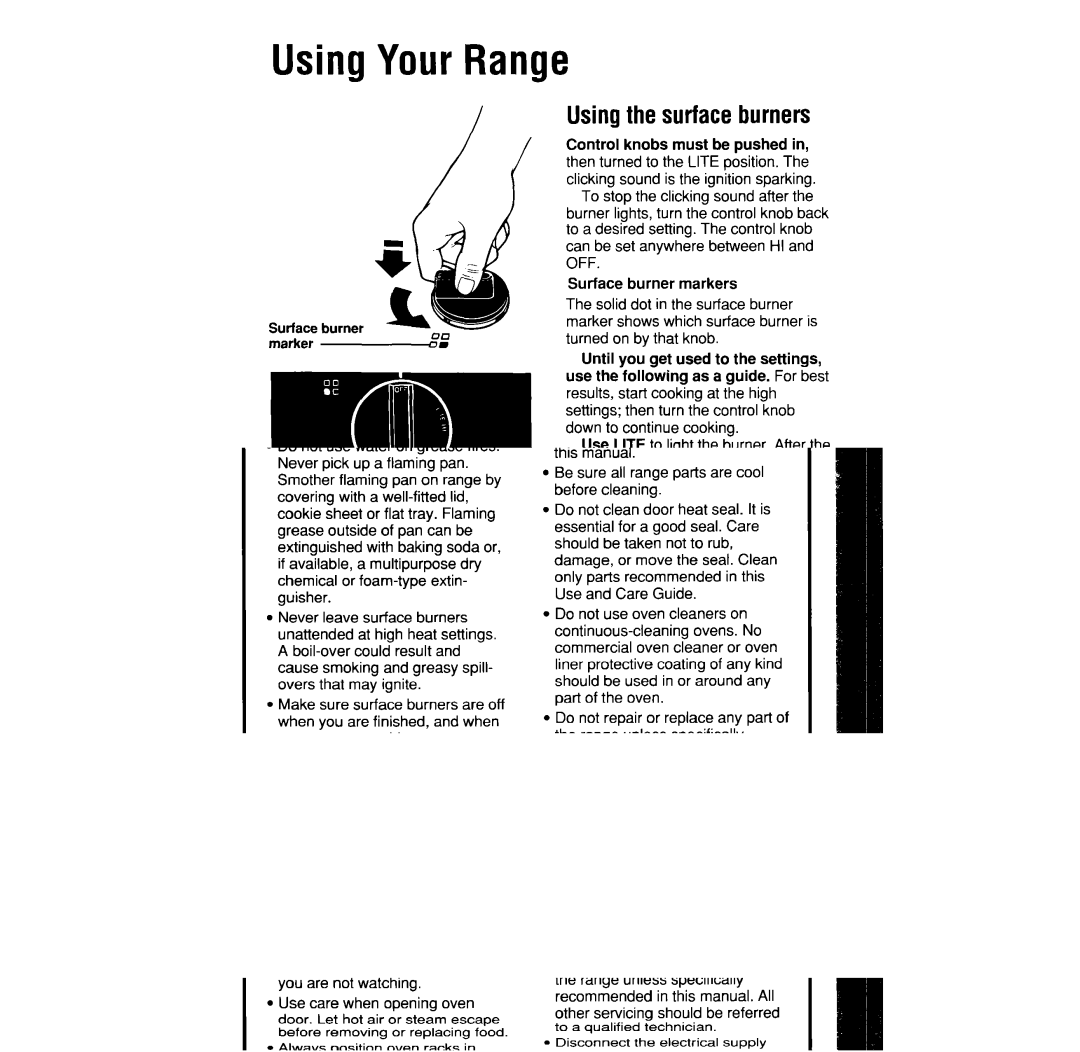 Whirlpool SF330PEW manual UsingYour Range, Usingthe surfaceburners 