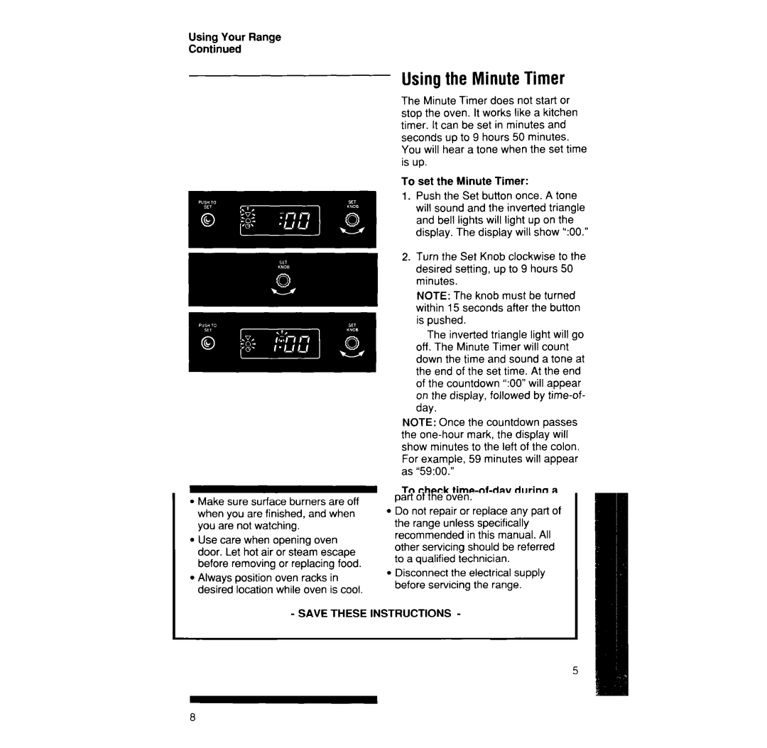 Whirlpool SF330PEW manual Usingthe Minute Timer 