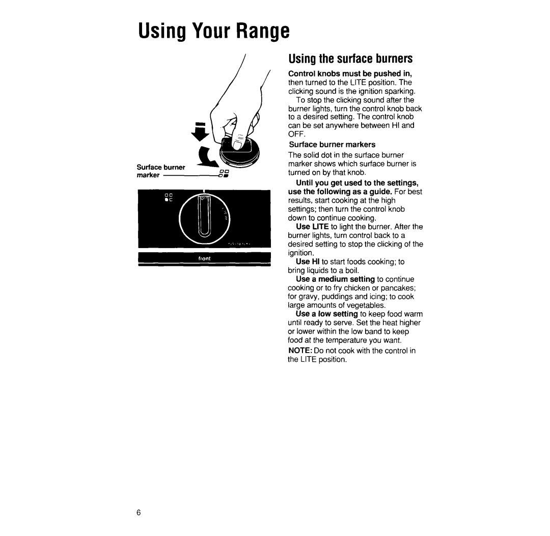 Whirlpool SF330PEW manual UsingYour Range, Usingthe surfaceburners 