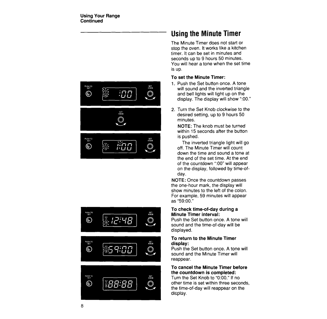 Whirlpool SF330PEW manual Usingthe Minute Timer 