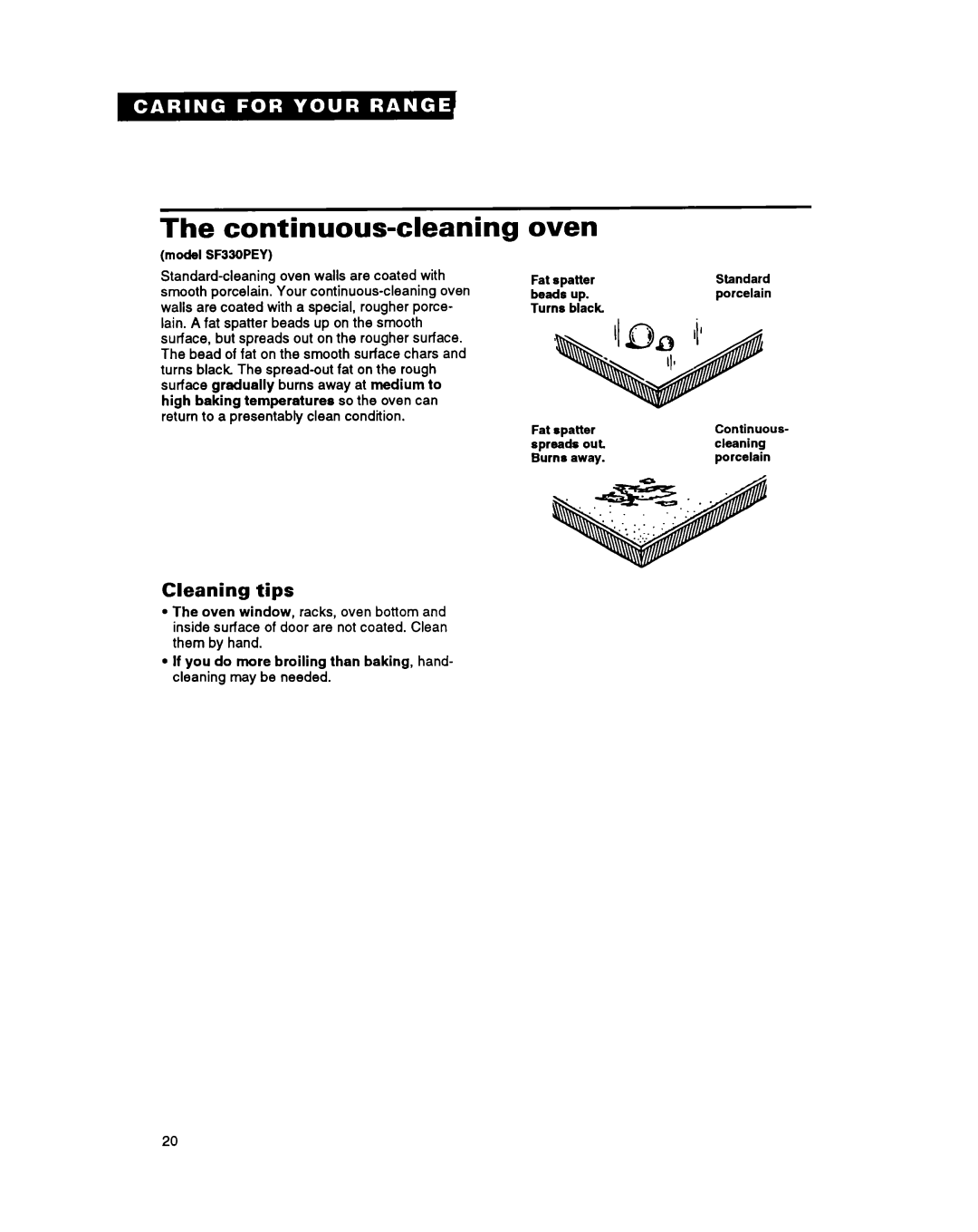 Whirlpool SF330PEY, SF310PEY manual Continuous-cleaning, Oven, Cleaning tips 