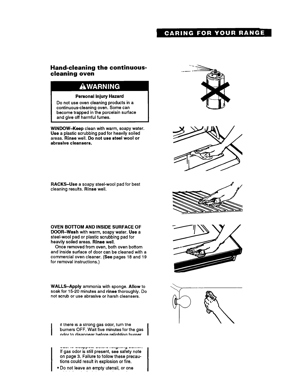 Whirlpool SF310PEY, SF330PEY manual Hand-cleaning the continuous- cleaning oven 