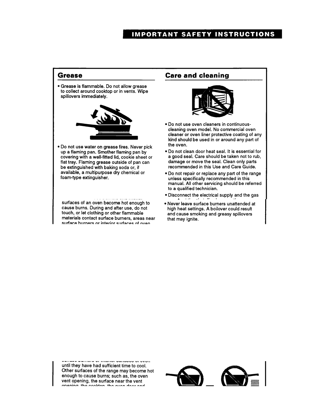 Whirlpool SF310PEY, SF330PEY manual Grease Care and cleaning 