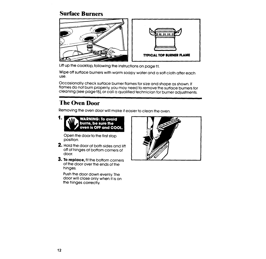 Whirlpool SF331PSR manual Surface Burners, Oven Door 