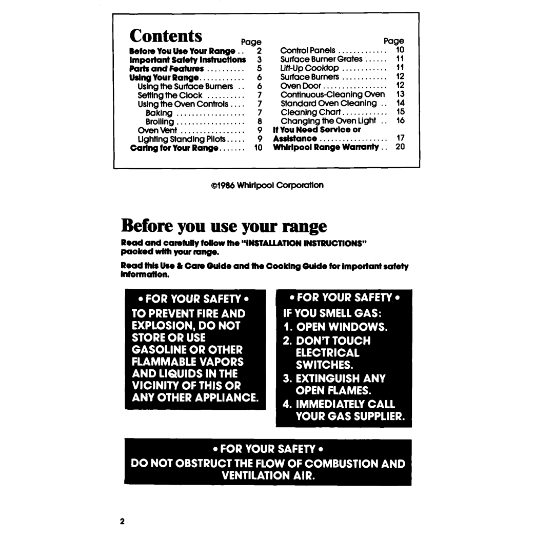 Whirlpool SF331PSR manual Contents, Before you use your range 