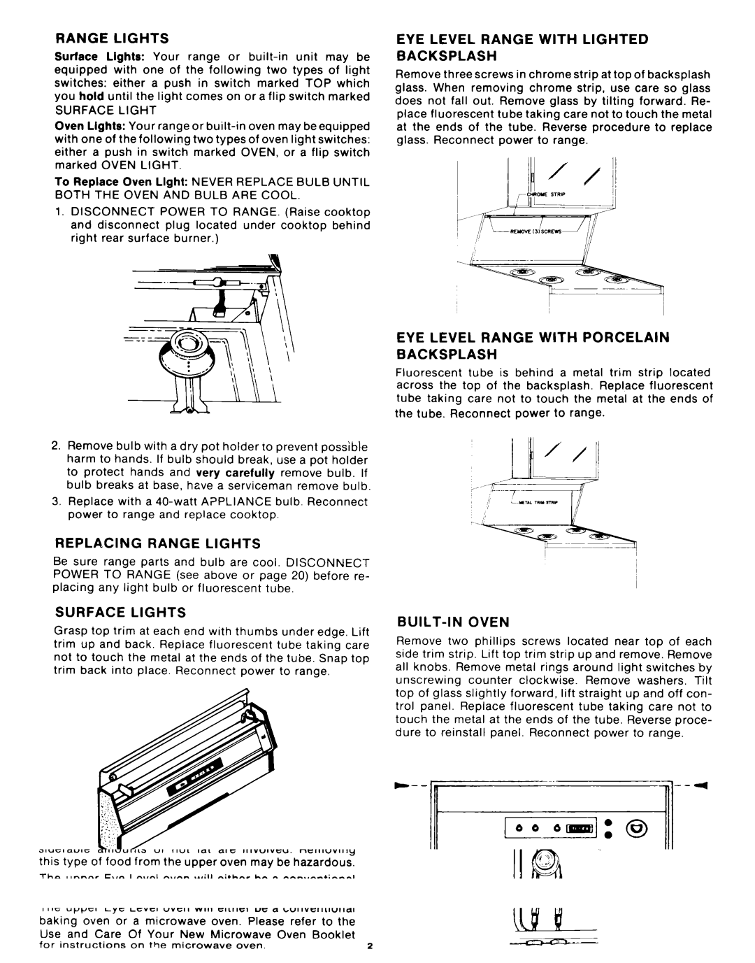 Whirlpool SF335EEPW0 Range Lights, EYE Level Range with Lighted Backsplash, EYE Level Range with Porcelain Backsplash 