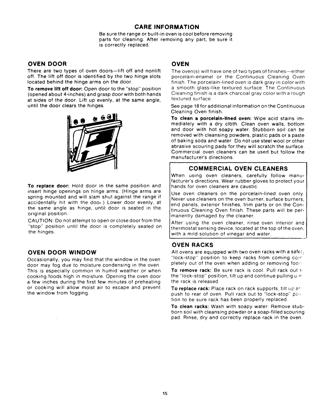 Whirlpool SF335EEPW0 manual Commercial Oven Cleaners, Oven Door Window, Oven Racks 