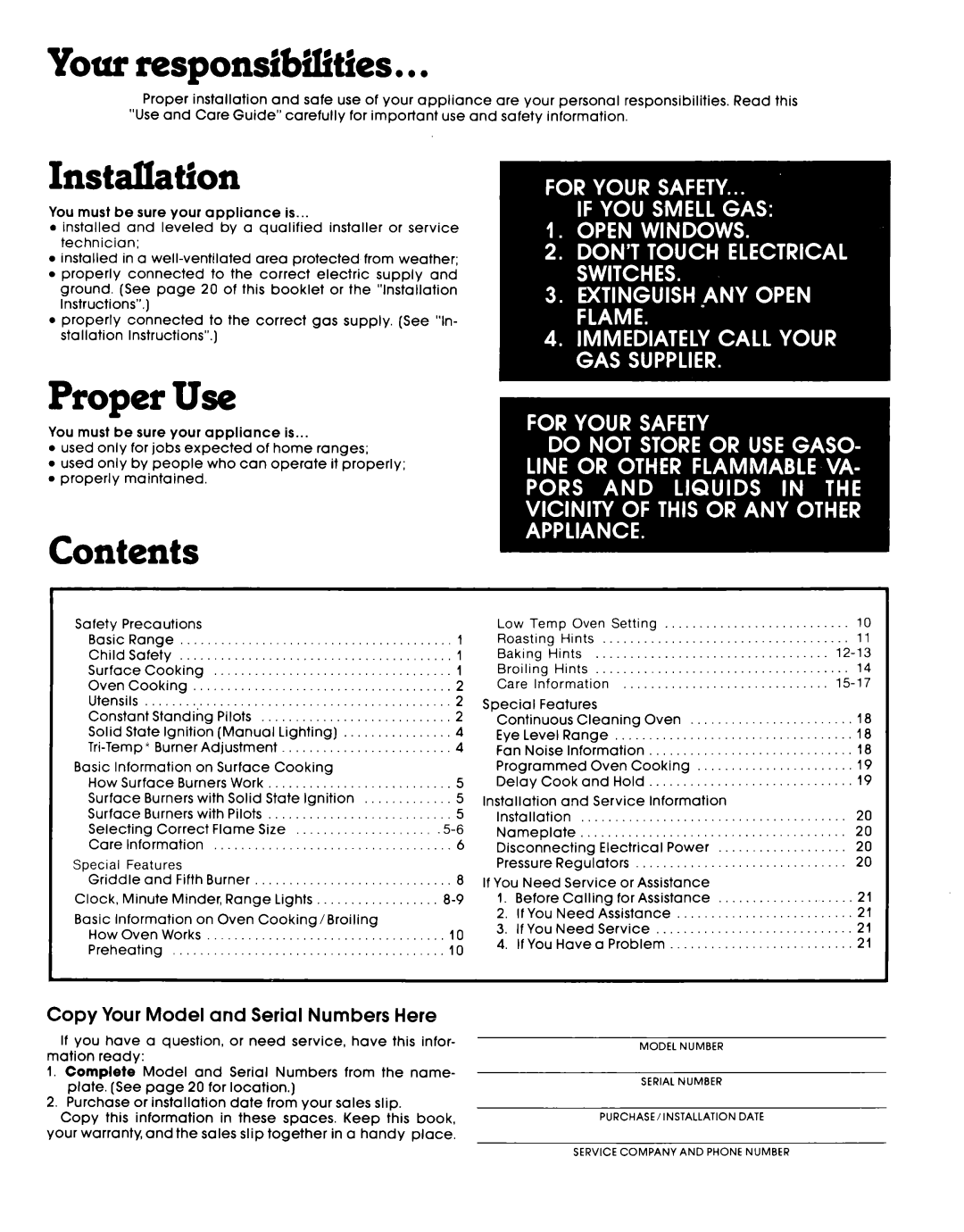 Whirlpool SF335EEPW0 manual Your respons3bWes 